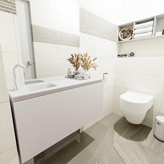 Mondiaz OLAN Meuble lave-mains 100x30x40cm 1 trou de robinet 1 tiroir Linen mat avec lavabo LEX Gauche Solid Surface Blanc