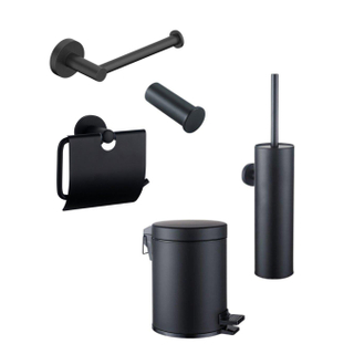 FugaFlow Eccelente Acces Toiletset 5-delig - toiletrolhouder - reserverolhouder - toiletborstelhouder - handdoekhaak - pedaalemmer - mat zwart