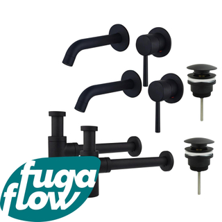 FugaFlow Eccelente Sobrado Badkamer Wastafelkraanset - voor dubbele wastafel - inbouw wastafelkraan - klikwaste plug - design sifon - Mat zwart