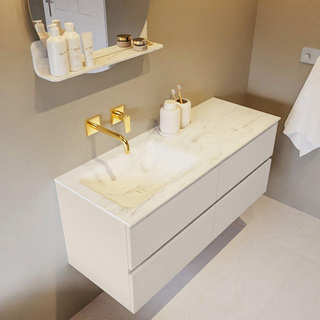 Mondiaz VICA-DLUX ensemble de meuble de salle de bain - 120cm - meuble sous-vasque lin - 4 tiroirs - lavabo encastré nuage gauche - sans trous de robinet - miroir modèle spot - version XL 60cm haut - opalo