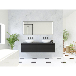 HR Matrix ensemble de meubles de salle de bain 3d 160cm 2 tiroirs sans poignée avec bandeau couleur noir mat avec plateau noir mat