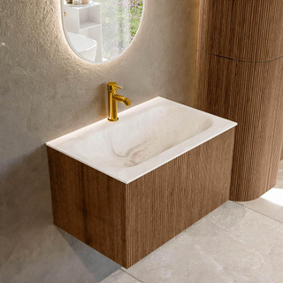 MONDIAZ KURVE-DLUX 70cm Meuble salle de bain - couleur Walnut - 1 tiroir - vasque BIG SMALL centre - 1 trou de robinet - couleur Frappe