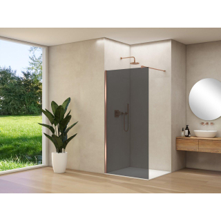 Van Rijn Products ST01 vaste wand - 118x200cm - grijs rookglas - - dikte 8mm - stabilisatiestang - muurprofiel - Koper Geborsteld