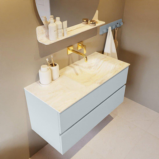 Mondiaz VICA-DLUX ensemble de meuble de salle de bain - 100cm - meuble sous-vasque argile - 2 tiroirs - lavabo encastré nuage droite - sans trous de robinet - version haute 60cm - ostra