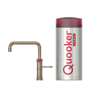 Quooker Classic Fusion Square kokendwaterkraan - draaibare uitloop - Combi+ reservoir - Warm / kokend water - Messing patina