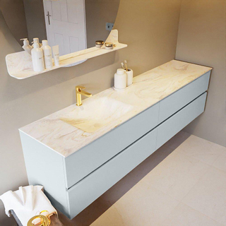 Mondiaz VICA-DLUX ensemble de meuble de salle de bain - 200cm - meuble sous-vasque argile - 4 tiroirs - lavabo encastré nuage gauche - 1 trou de robinet - version haute de 60cm - ostra