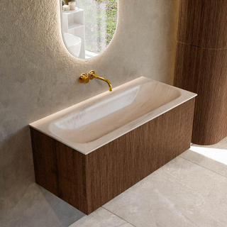 MONDIAZ KURVE-DLUX 100cm badmeubel kleur Walnut met 1 lade en 0 deuren. Wastafel BIG MEDIUM Midden zonder kraangat Meli.