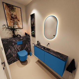 MONDIAZ TURE-DLUX Meuble toilette - 120cm - Jeans - EDEN - vasque Lava - position centrale - sans trou de robinet