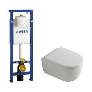 QeramiQ Dely Swirl Toiletset - 36.5x53cm - Wisa XS inbouwreservoir - 35mm zitting - witte bedieningsplaat - ronde knoppen - glans wit