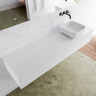 Mondiaz Lagom Meuble salle de bains 170x30.9x45cm Solid Surface Talc 2 tiroirs avec lavabo BINX vasque à poser Droite sans trous de robinet