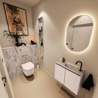 MONDIAZ TURE-DLUX Meuble toilette - 60cm - Rosee - EDEN - vasque Glace - position droite - 1 trou de robinet