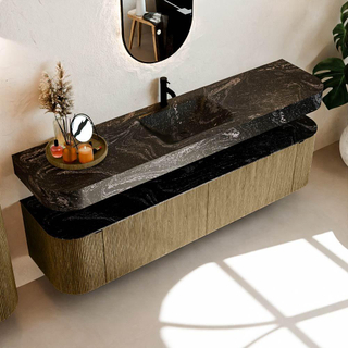 MONDIAZ THOR-DLUX Meuble de salle de bains - 190cm - arrondi gauche + droite - couleur Dusk - 2 tiroirs et 2 portes - Vasque suspendue CLOUD Milieu 1 trou de robinet - couleur Lava