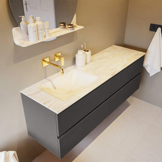 Mondiaz VICA-DLUX ensemble de meuble de salle de bain - 150cm - meuble sous-vasque gris foncé - 4 tiroirs - lavabo encastré cloud gauche - sans trous de robinet - version haute de 60cm - ostra