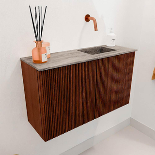 Mondiaz JOYA-DLUX 70cm toiletmeubel - kleur Ruby - Wastafel FAYE positie Rechts Zonder kraangat kleur Oza.