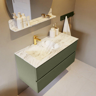 Mondiaz VICA-DLUX ensemble de meuble de salle de bain - 100cm - meuble sous-vasque armée - 2 tiroirs - lavabo encastré nuage gauche - 1 trou de robinet - version haute de 60cm - glace