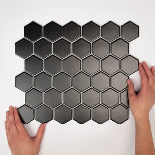 The Mosaic Factory London mozaïektegel - 28.2x32.1cm - wand en vloertegel - Zeshoek/Hexagon - Porselein Black Mat