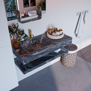 Mondiaz ALAN-DLUX Ensemble de meuble - 100cm - meuble Lava mat - 0 tiroirs - Lavabo Cloud Lava suspendu - vasque Gauche - 1 trou de robinet