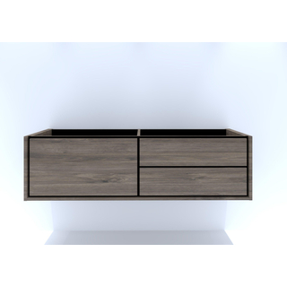 HR Badmeubelen Rize meuble sous lavabo - 1 tiroir haut gauche (80cm)/2 tiroirs droite (80cm) - sans poignée push2open - 160 x 45 x 45 cm - espresso