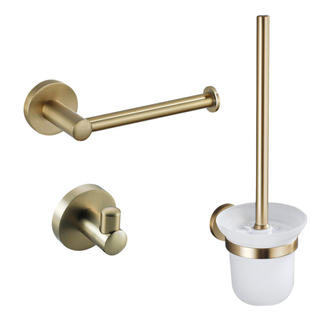 Fortifura Calvi Toiletset - toiletborstelhouder - open - handdoekhaak - toiletrolhouder - zonder klep - geborsteld messing (goud)