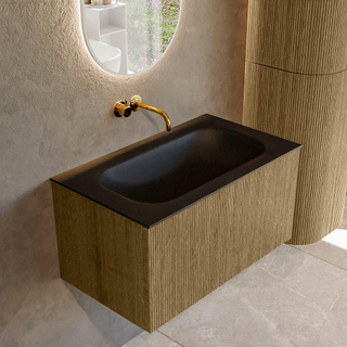 Ensemble de meuble de salle de bain Mondiaz KURVE - 80x46x40cm - 1 tiroir - lavabo en solid surface - milieu - sans trou de robinet - Dusk