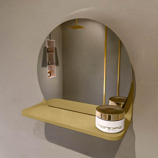 Mondiaz SPOT Badkamerspiegel - rond 30cm - spiegelplanchet - kleur Oro