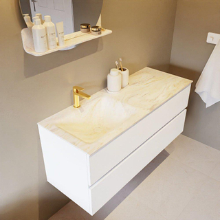 Mondiaz VICA-DLUX Ensemble de meuble de salle de bain - 120cm - meuble sous-vasque talc - 2 tiroirs - lavabo encastré cloud gauche - 1 trou de robinet - version haute de 60cm - ostra