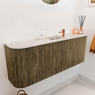 Mondiaz JOYA-DLUX 113.2cm toiletmeubel - ronding links en rechts kleur Dusk - Wastafel FAYE positie Midden 1 kraangat kleur Nata.