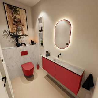 MONDIAZ TURE-DLUX Meuble toilette - 120cm - Fire - EDEN - vasque Opalo - position centrale - sans trou de robinet