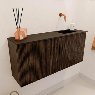 Mondiaz JOYA 90cm toiletmeubel - kleur Walnut - Wastafel FAYE positie Rechts Zonder kraangat kleur Urban.