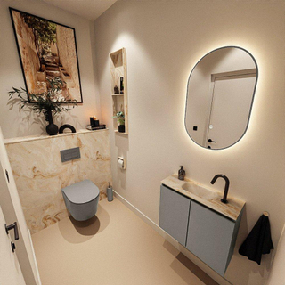 MONDIAZ TURE-DLUX Meuble toilette - 60cm - Smoke - EDEN - vasque Frappe - position centrale - 1 trou de robinet