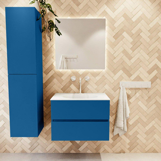 Mondiaz VICA ensemble de meuble de salle de bain - 70cm - meuble sous-vasque jeans - 2 tiroirs - lavabo moon milieu - 1 trou de robinet - couleur talc - miroir LED - version XL 60cm haut