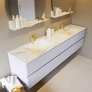 Mondiaz VICA-DLUX ensemble de meuble de salle de bain - 200cm - meuble sous-vasque cale - 4 tiroirs - lavabo encastré cloud double - 2 trous de robinet - miroir modèle spot - version XL 60cm de haut - frappe