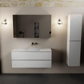 Mondiaz AIVY Ensemble de meuble - 120x45x50cm - 0 trous de robinet - 1 vasque Talc Solid surface - Centre - 2 tiroirs - avec miroir - MDF Talc