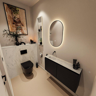 MONDIAZ TURE-DLUX Meuble toilette - 100cm - Urban - EDEN - vasque Opalo - position gauche - sans trou de robinet