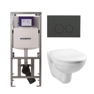 Adema Classico toiletset bestaande uit inbouwreservoir en toiletpot, basic toiletzitting en bedieningsplaat mat antraciet - ronde knoppen - wit