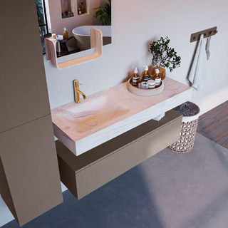 Mondiaz ALAN-DLUX Ensemble de meuble - 120cm - meuble Smoke mat - 1 tiroir - Lavabo Cloud Ostra suspendu - vasque Gauche - 1 trou de robinet