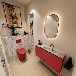 MONDIAZ TURE-DLUX Meuble toilette - 100cm - Fire - EDEN - vasque Glace - position centrale - 1 trou de robinet