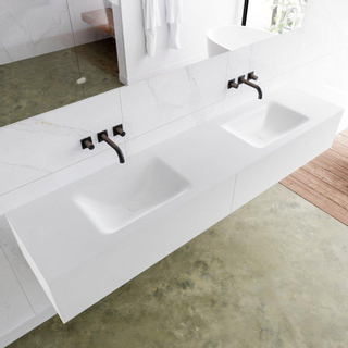 Mondiaz Lagom Meuble avec 2 tiroirs 200x30x45cm vasque double Cloud sans trous de robinet Solid Surface Talc