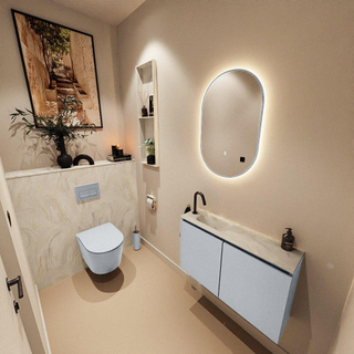 MONDIAZ TURE-DLUX Meuble toilette - 80cm - Clay - EDEN - vasque Ostra - position gauche - 1 trou de robinet