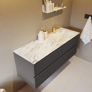 Mondiaz VICA-DLUX Ensemble de meuble de salle de bain - 130cm - meuble sous-vasque gris foncé - 2 tiroirs - lavabo encastré cloud droite - 1 trou de robinet - version haute de 60cm - glace