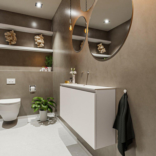 MONDIAZ TURE Kit lave-mains - 100x23x50cm - 0 trou de robinet - 2 portes - lin mat - Lavabo au centre - Solid Surface Blanc