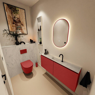 MONDIAZ TURE-DLUX Meuble toilette - 120cm - Fire - EDEN - vasque Opalo - position centrale - 1 trou de robinet