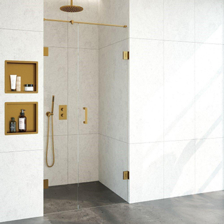 Saniclass Create Porte de douche pour niche 100x200cm sans profilé avec verre de sécurité anticalcaire 8mm Doré brossé