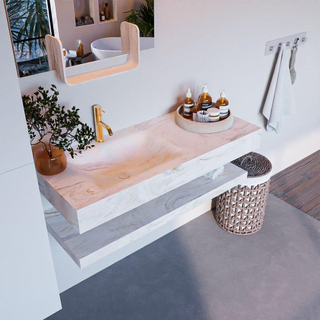 Mondiaz ALAN-DLUX Ensemble de meuble - 110cm - meuble Ostra mat - 0 tiroirs - Lavabo Cloud Ostra suspendu - vasque Gauche - 1 trou de robinet