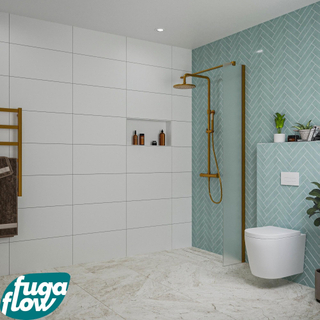 FugaFlow Eccelente Vetro inloopdouche badkamer - 30x200cm - mat glas - wandarm - geborsteld koper