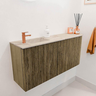 Mondiaz JOYA-DLUX 91.6cm toiletmeubel - ronding rechts kleur Dusk - Wastafel FAYE positie Links 1 kraangat kleur Frappe.