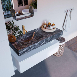 Mondiaz ALAN-DLUX Ensemble de meuble - 110cm - meuble Talc mat - 1 tiroir - Lavabo Cloud Lava suspendu - vasque gauche - 1 trou de robinet