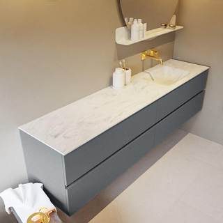 Mondiaz VICA-DLUX ensemble de meuble de salle de bain - 200cm - meuble sous-vasque plata - 4 tiroirs - lavabo encastré cloud droite - sans trous de robinet - version haute de 60cm - opalo