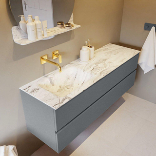 Mondiaz VICA-DLUX Ensemble de meuble de salle de bain - 150cm - meuble sous-vasque plata - 2 tiroirs - lavabo encastrée cloud gauche - sans trous de robinet - version haute de 60cm - glace