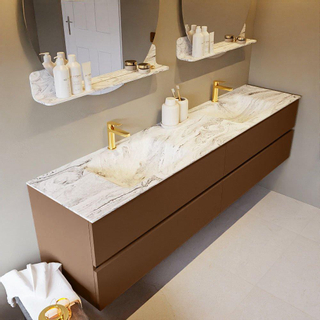 Mondiaz VICA-DLUX ensemble de meuble de salle de bain - 200cm - meuble sous-vasque reposant - 4 tiroirs - lavabo encastré cloud double - 2 trous de robinet - version haute de 60cm - glace